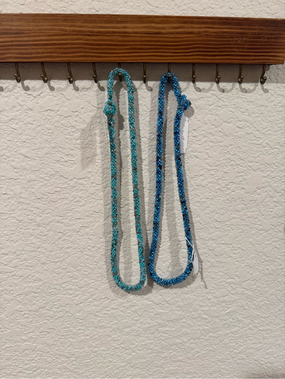 Handmade Beaded Necklace Duo in Teal and Blue
